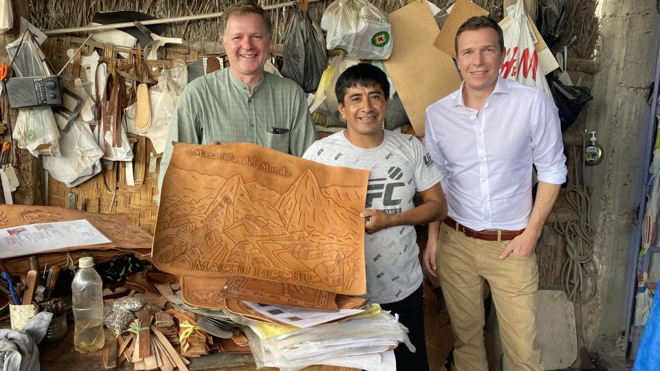 BlueOrchard CEO Philipp Mueller with a micro-entrepreneur in Lima, Peru. Photo: BlueOrchard 