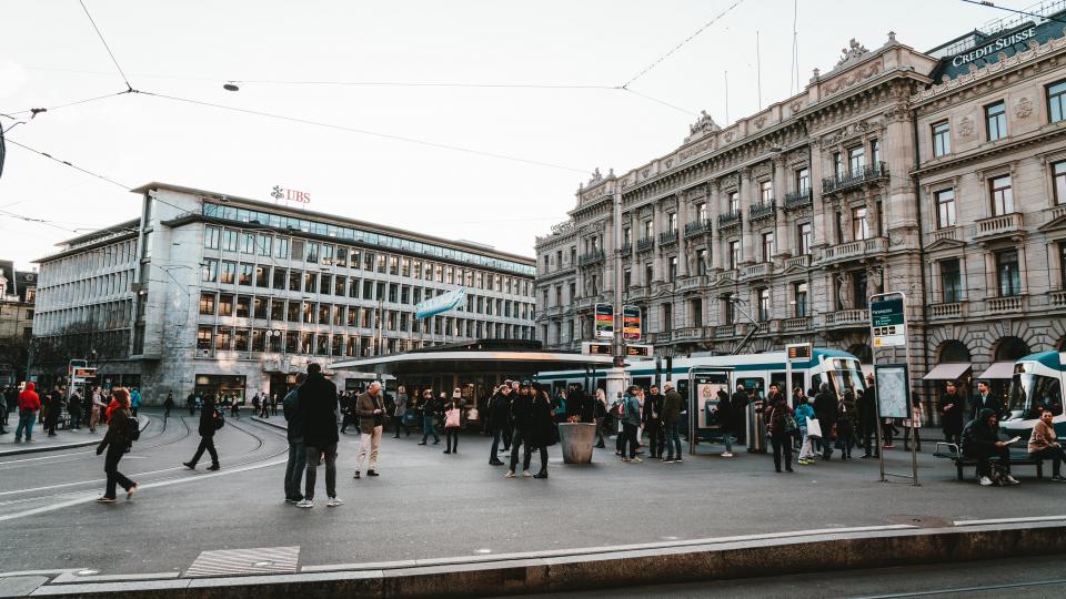 Zurich's Paradeplatz, home to both UBS and Credit Suisse. Photo via Unsplash CC-BY-2.0