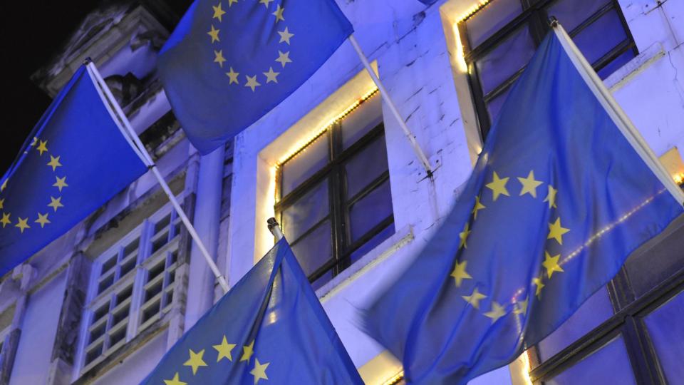 EU flags in Brussels. Photo by Matt May via Flickr CC-BY-2.0.