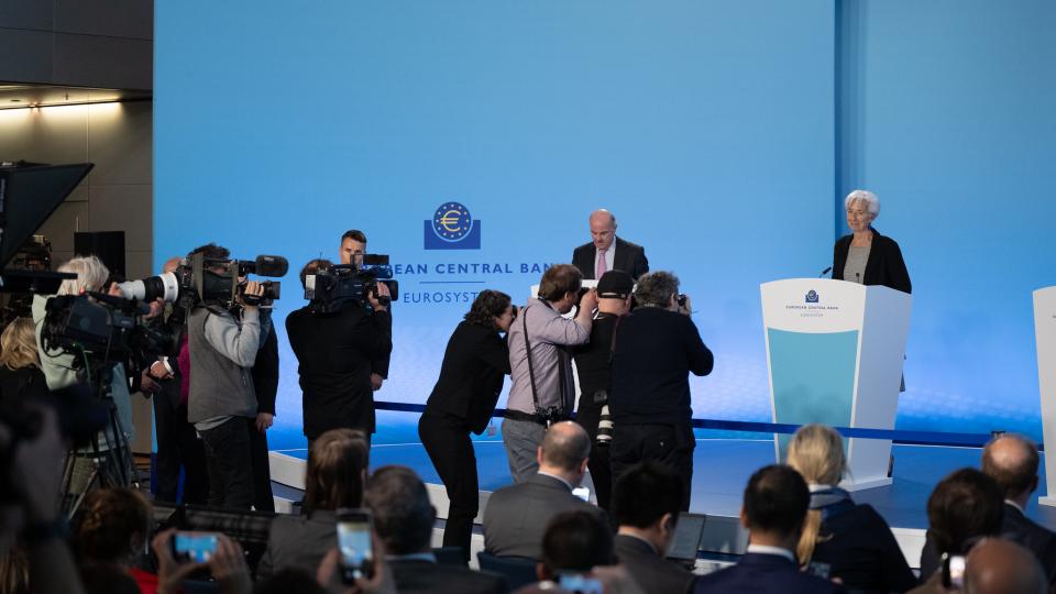 Christine Lagarde, ECB President, arriving at the 4 May ECB press conference in Frankfurt. Photo: ECB.