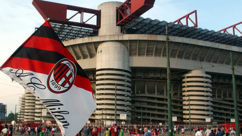 An AC Milan flag at the club's San Siro stadium. Photo: AC Milan.