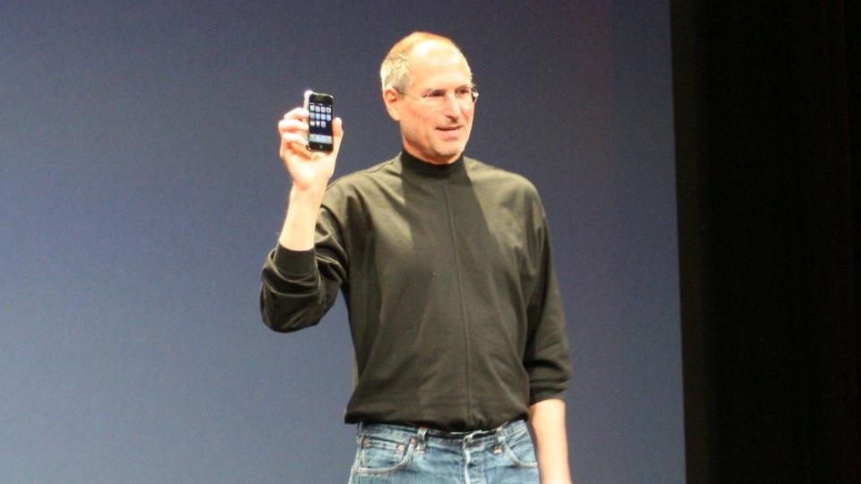 Steve Jobs presenting the original iPhone in 2007. Photo by Nobuyuki Hayashi via Flickr CC-BY-2.0