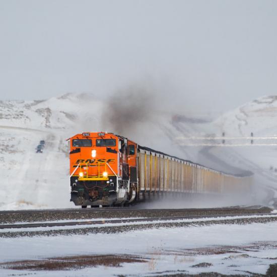 A BNSF coal train in Wyoming. Photo via Flickr.